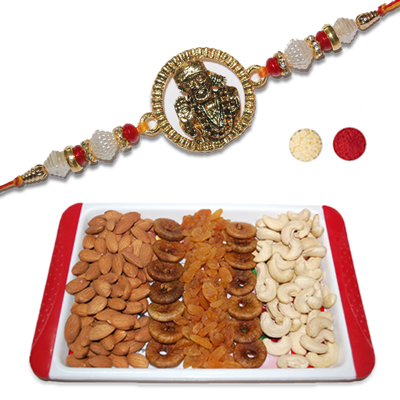 "Rakhi - ZR-5030 A-156(Single Rakhi), Dryfruit Thali - RD1000 - Click here to View more details about this Product